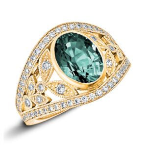 Bague femme or diamant saphir bleu-vert